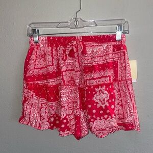 Stylish pink white Bandana paisley Print High Waist Women's Shorts